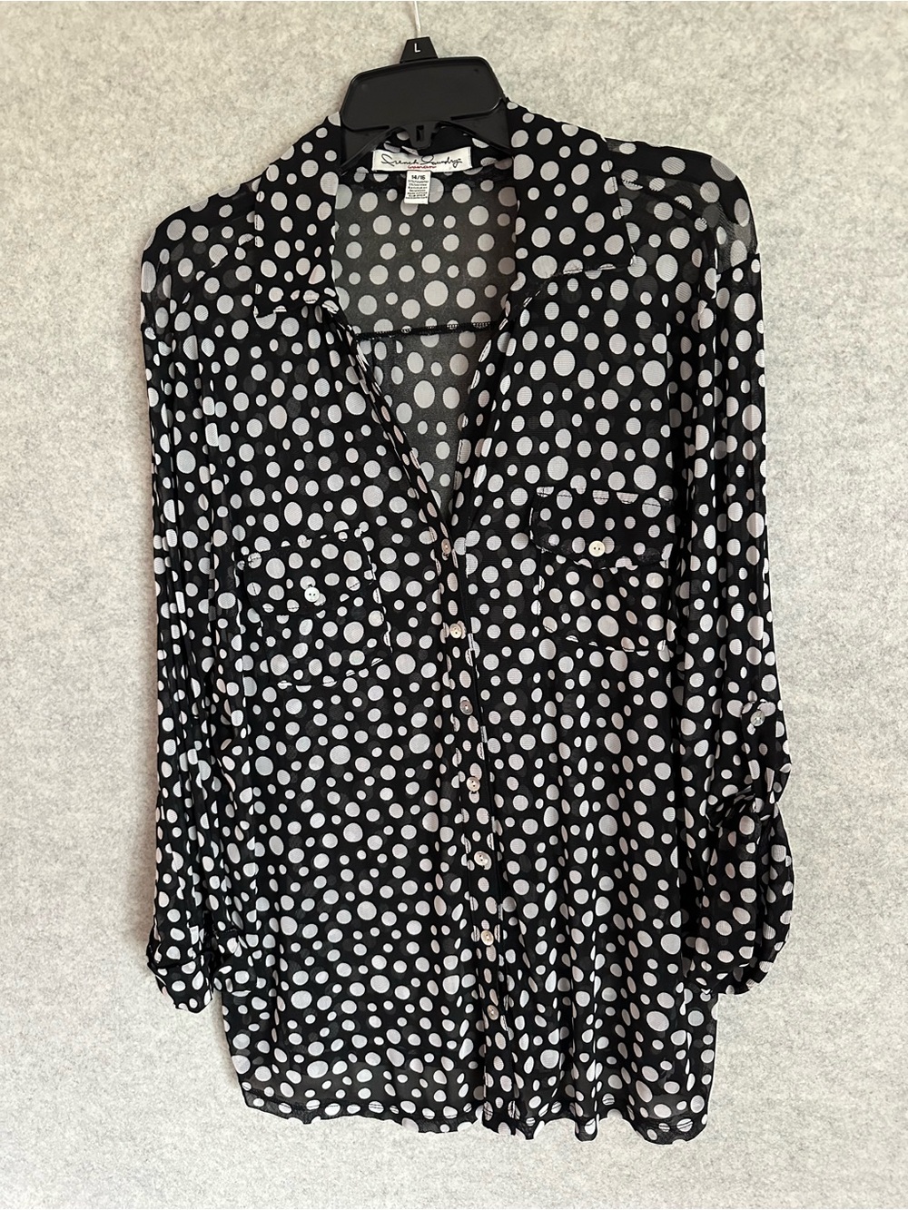 French Laundry Woman Black and White Polka Dot Button-Front Blouse